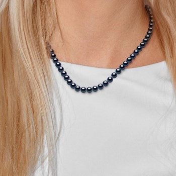 Collier Rang PRINCESSE Perles d'Eau Douce Rondes 7-8 mm Noires Fermoir Prestige Or Blanc 18 Carats