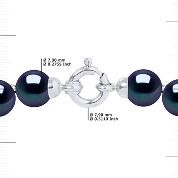 Collier Rang PRINCESSE Perles d'Eau Douce Rondes 7-8 mm Noires Fermoir Prestige Or Blanc 18 Carats