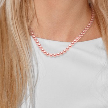 Collier Rang PRINCESSE Perles d'Eau Douce Rondes 7-8 mm Rose Naturel Fermoir Prestige Or Blanc 18 Carats