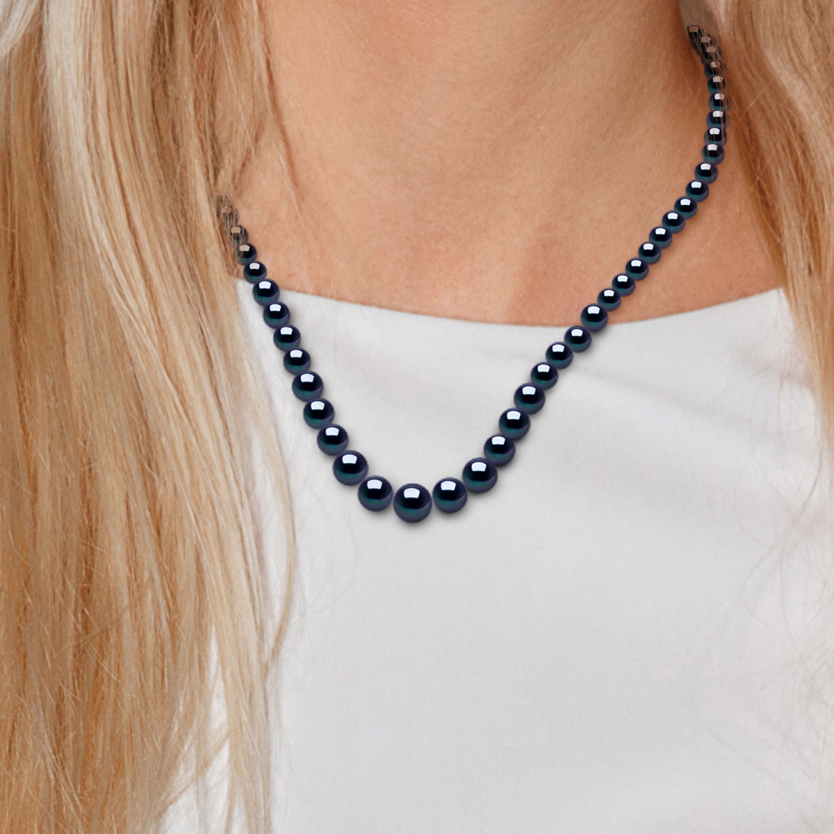 Collier Rang de Perles d'Eau Douce en Chute 10-6 mm PRINCESSE Fermoir Prestige Or Blanc 18 Carats - vue 2