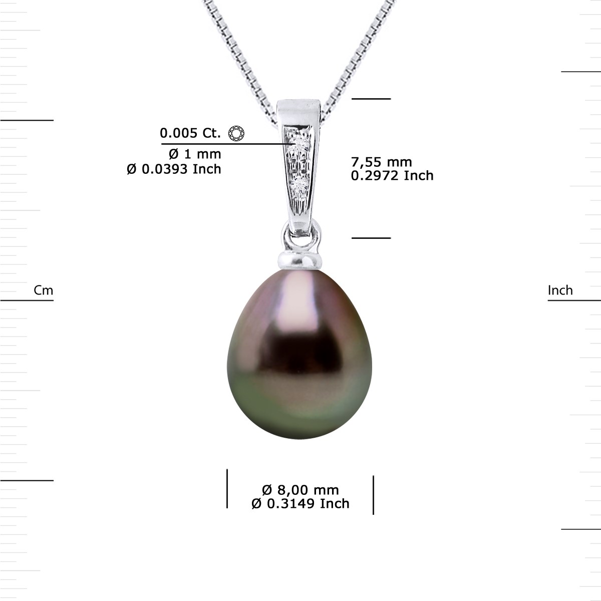 Pendentif Diamants 0,010 Cts Perle de Culture de TAHITI Poire 8-9 mm Or Blanc - vue 3