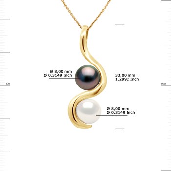 Pendentif TOI ET MOI Perles de Culture de Tahiti et d'Eau Douce Rondes 8-9 mm Or Jaune