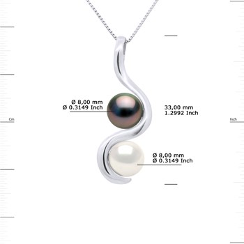 Pendentif TOI ET MOI Perles de Culture de Tahiti et d'Eau Douce Rondes 8-9 mm Or Blanc