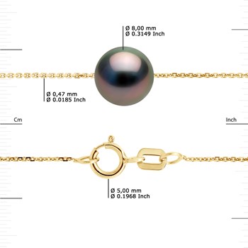 Bracelet Perle de Tahiti Ronde 8-9 mm Chaîne Forçat Or Jaune