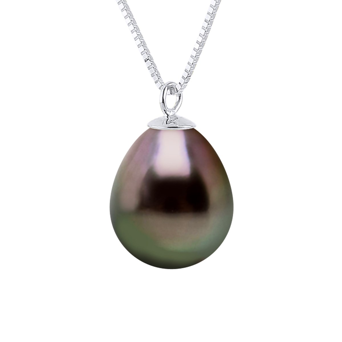 Collier Perle de Culture de TAHITI Poire 9-10 mm Chaîne Or Blanc