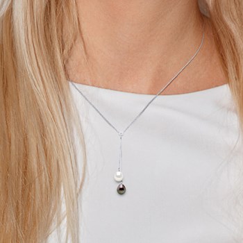 Collier TOI ET MOI Perles de Culture de TAHITI et d'EAU DOUCE Poires 7-8 mm Or Blanc