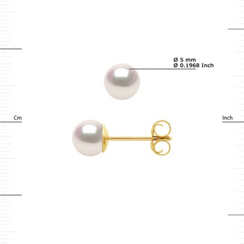 Boucles d'Oreilles Perles AKOYA Rondes 5-6 mm Or Jaune 18 Carats
