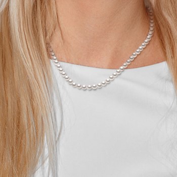Collier Rang Perles AKOYA JAPONAISE Rondes 6,5 mm Fermoir Prestige Or Jaune 18 Carats