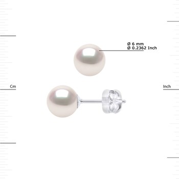 Boucles d'Oreilles Perles AKOYA Rondes 6-7 mm Or Blanc 18 Carats