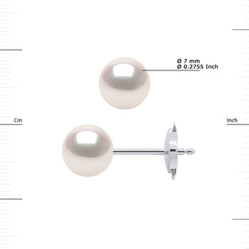 Boucles d'Oreilles Perles AKOYA Rondes 7-8 mm Or Jaune 18 Carats