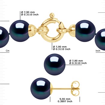 Parure Collier et Boucles d'Oreilles Perles d'Eau Douce 7-8 mm Or Jaune