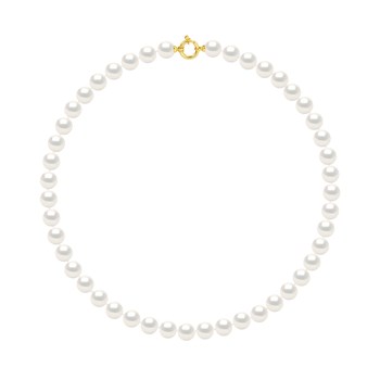 Collier Rang PRINCESSE Perles d'Eau Douce Rondes 9-10 mm Blanches Fermoir Prestige Or Jaune