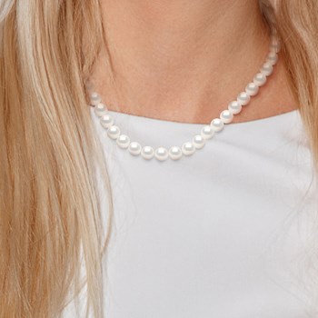 Collier Rang PRINCESSE Perles d'Eau Douce Rondes 9-10 mm Blanches Fermoir Prestige Or Jaune