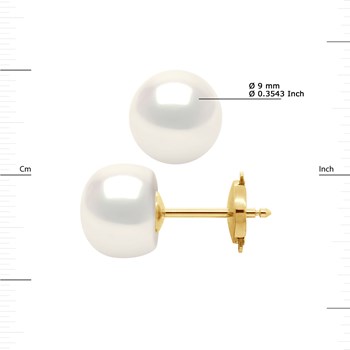Boucles d'Oreilles Perles de Culture d'Eau Douce 9-10 mm Système Sécurité Blanches Naturelles Or Jaune