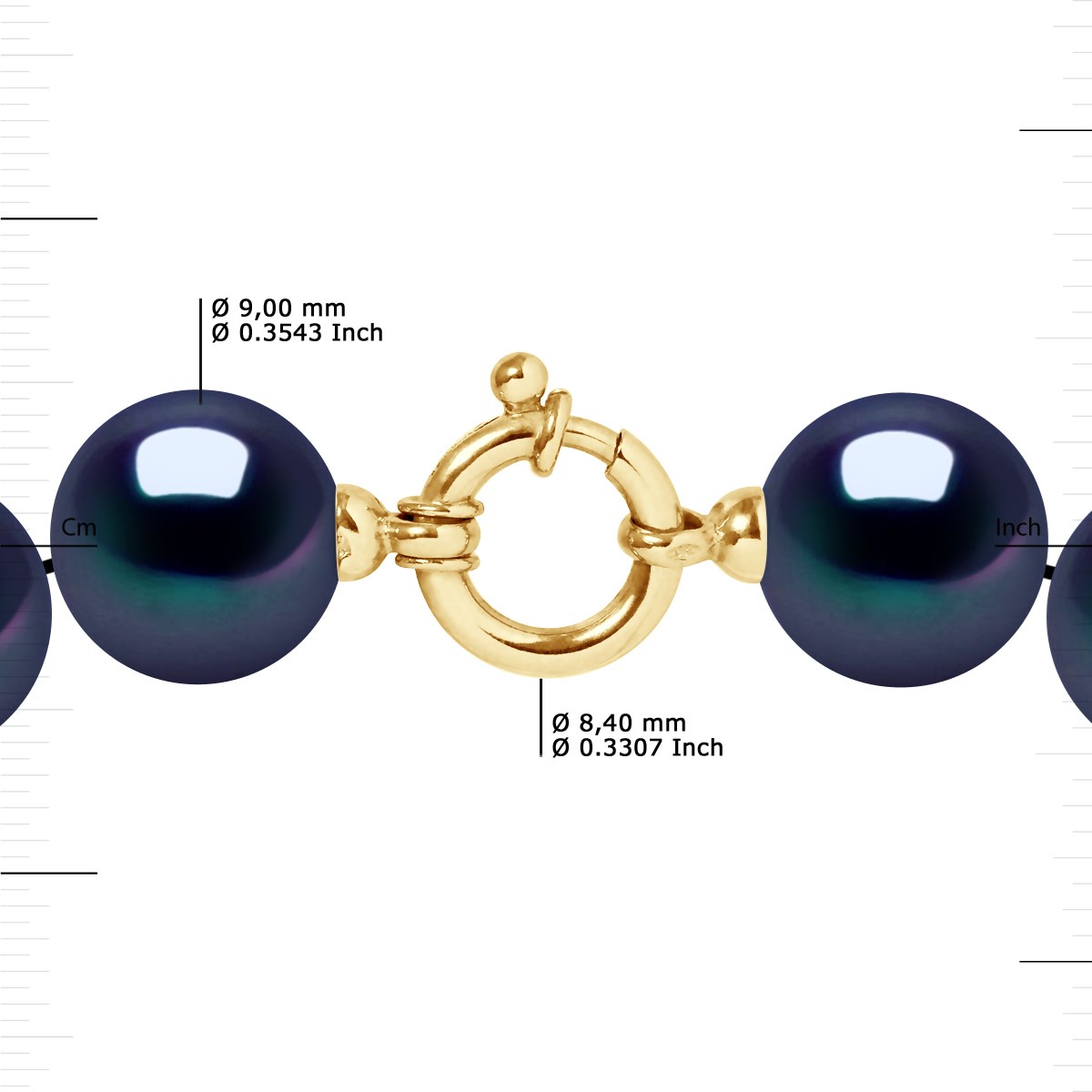 Collier Rang PRINCESSE Perles d'Eau Douce Rondes 9-10 mm Noires Fermoir Prestige Or Jaune - vue 3