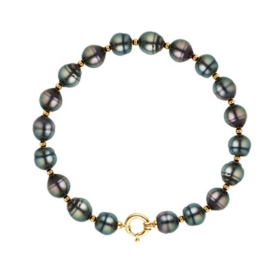 Bracelet Perles de Tahiti Cerclées 10-11 mm Viroles et Fermoir Prestige Or  Jaune STELLA BIJOUX