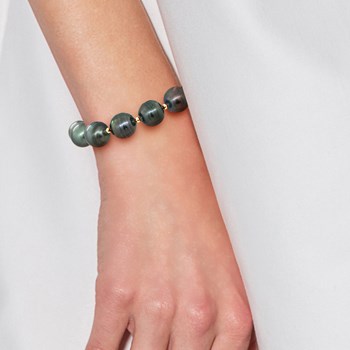 Bracelet Perles de Tahiti Cerclées 10-11 mm Viroles et Fermoir Prestige Or Jaune