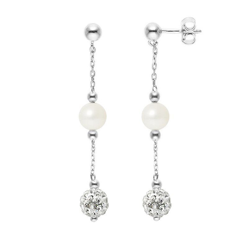 Boucles d'Oreilles - Cristal blanc - Perles de culture - Argent 925