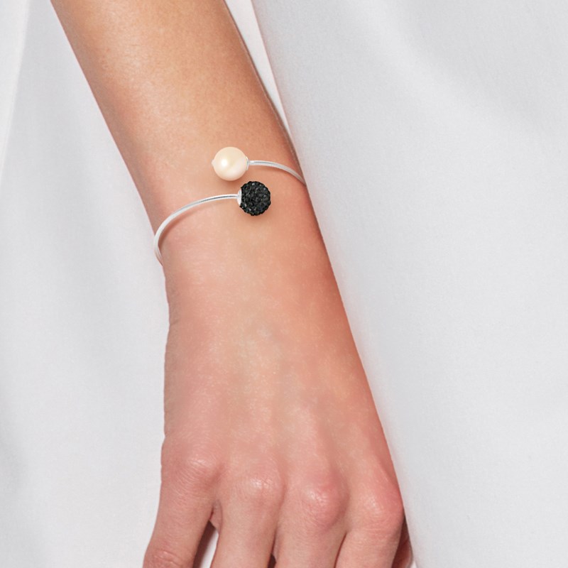 Bracelet TOI ET MOI - Perle d'eau douce - Boule cristal blanc - Argent 925 - vue 2