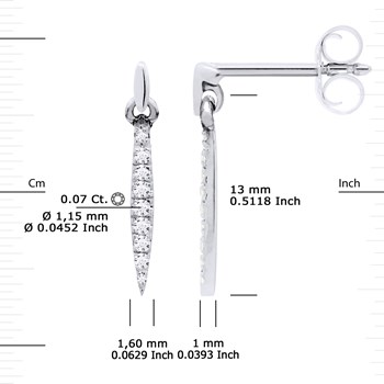 Boucles d'Oreilles Diamants 0,070 Cts Pendantes Joaillerie Or Blanc