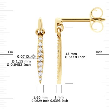 Boucles d'Oreilles Diamants 0,070 Cts Pendantes Joaillerie Or Jaune