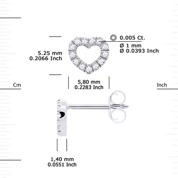 Boucles d'Oreilles Diamant 0,080 Cts Coeurs Or Blanc