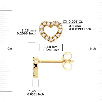 Boucles d'Oreilles Diamant 0,080 Cts Coeurs Or Jaune