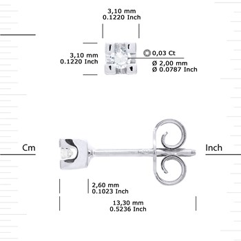 Boucles d'Oreilles Solitaires Diamants 0,060 Cts Or Blanc 18 Carats