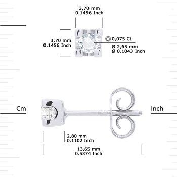 Boucles d'Oreilles Solitaires Diamants 0,15 Cts Or Blanc 18 Carats