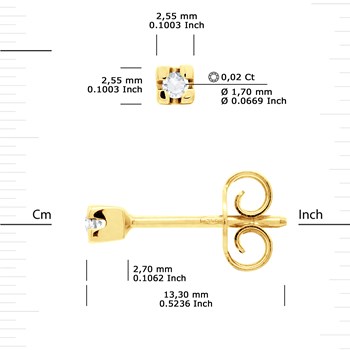 Boucles d'Oreilles Solitaires Diamants 0,040 Cts Or Jaune 18 Carats