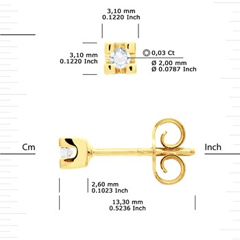 Boucles d'Oreilles Solitaires Diamants 0,060 Cts Or Jaune 18 Carats