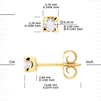 Boucles d'Oreilles Solitaires Diamants 0,20 Cts Or Jaune 18 Carats