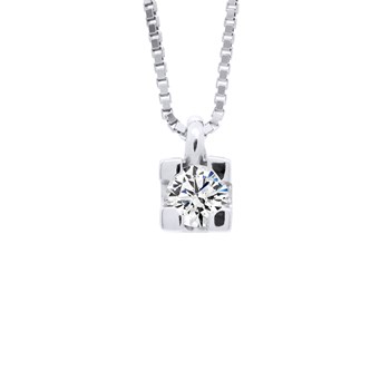 Collier Solitaire Diamant 0,070 Cts Or Blanc 18 Carats