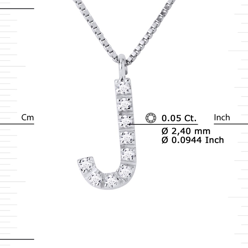 Collier ALPHABET Diamants 0,05 Cts  LETTRE 'J' Or Blanc 18 Carats - vue 3