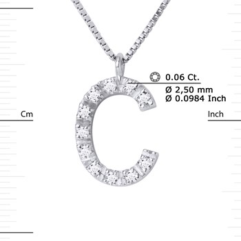 Necklace ALPHABET Diamonds 0,06 Cts LETTRE 'C' 18 Carat White Gold
