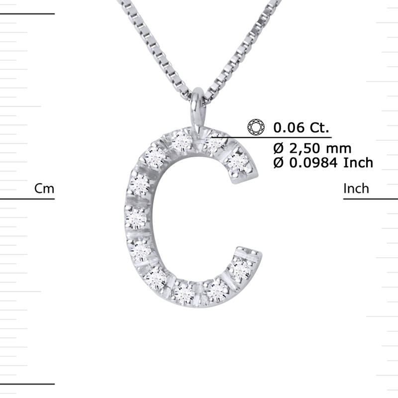 Collier ALPHABET Diamants 0,06 Cts  LETTRE 'C' Or Blanc 18 Carats - vue 3