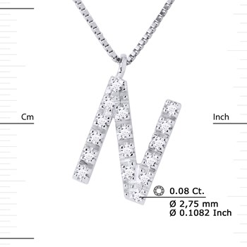 Necklace ALPHABET Diamonds 0,08 Cts LETTRE 'N' 18 Carat White Gold