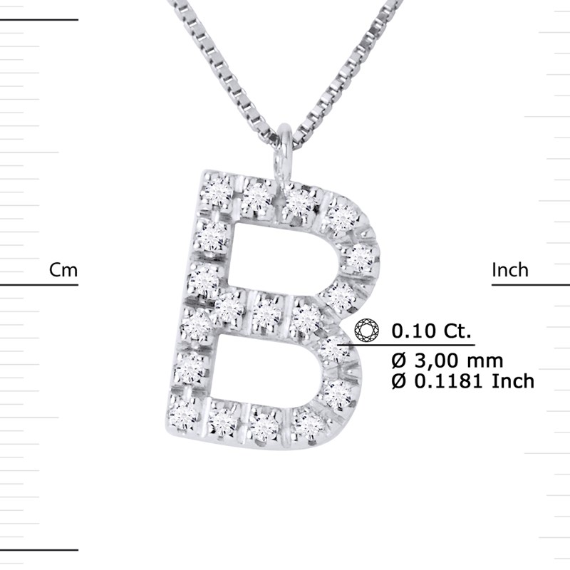 Collier ALPHABET Diamants 0,10 Cts  LETTRE 'B' Or Blanc 18 Carats - vue 3
