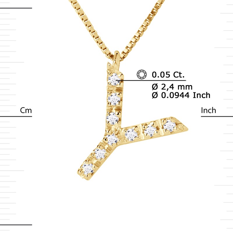 Collier ALPHABET Diamants 0,05 Cts  LETTRE 'Y' Or Jaune 18 Carats - vue 3