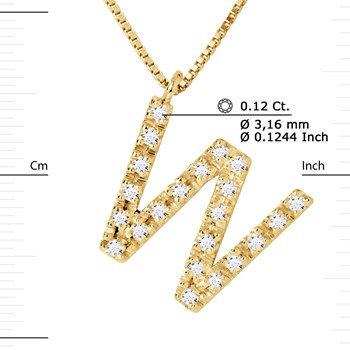 Necklace ALPHABET Diamonds 0.12 Cts LETTRE 'W' 18 Carat Yellow Gold