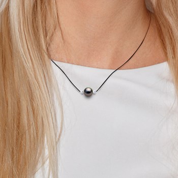 Collier LOVE LINK Perle de Tahiti Ronde 8-9 mm Nylon Noir Argent 925