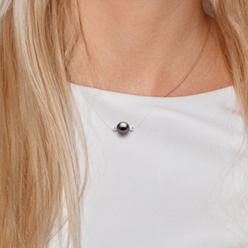 Collier LOVE LINK Perle de Tahiti Ronde 8-9 mm Nylon Transparent Argent 925