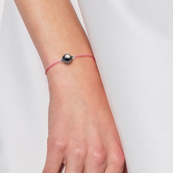 Bracelet LOVE LINK Perle de Tahiti Ronde 8-9 mm Nylon Rose Argent 925