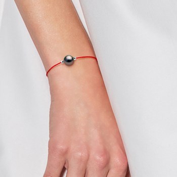 Bracelet LOVE LINK Perle de Tahiti Ronde 8-9 mm Nylon Rouge Argent 925