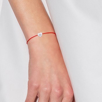 Bracelet COEUR Diamant 0,050 cts Nylon Rouge Argent 925
