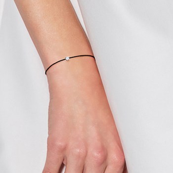 Bracelet Solitaire Diamant 0,050 Cts Nylon Noir Argent 925