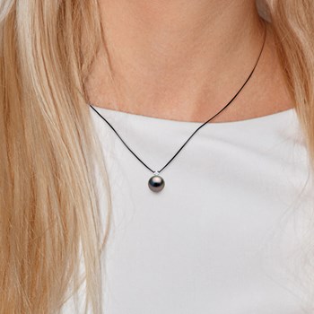 Bracelet Diamant Naturel 0,060 Cts et Perle de Culture de TAHITI Ronde 8-9 mm  Nylon Noir Argent 925