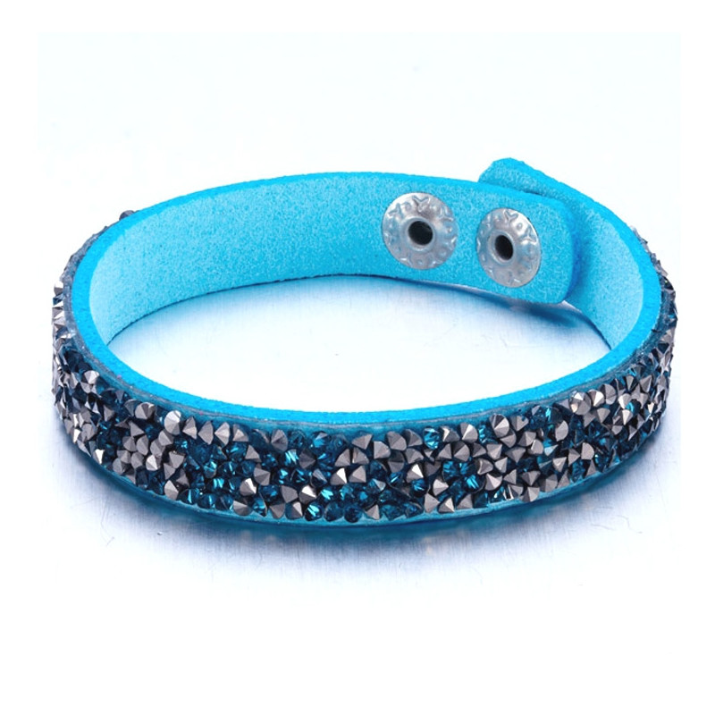 Bracelet orné de Cristaux Turquoises et Argentés de Swarovski et Cuir Turquoise
