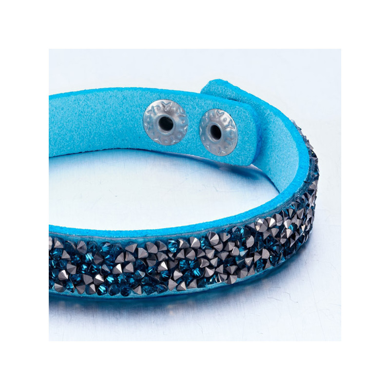 Bracelet orné de Cristaux Turquoises et Argentés de Swarovski et Cuir Turquoise - vue 3