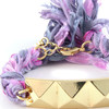 Ettika - Bracelet Pyramide en Or Jaune et Coton Rubans Tressés Violets - vue V3